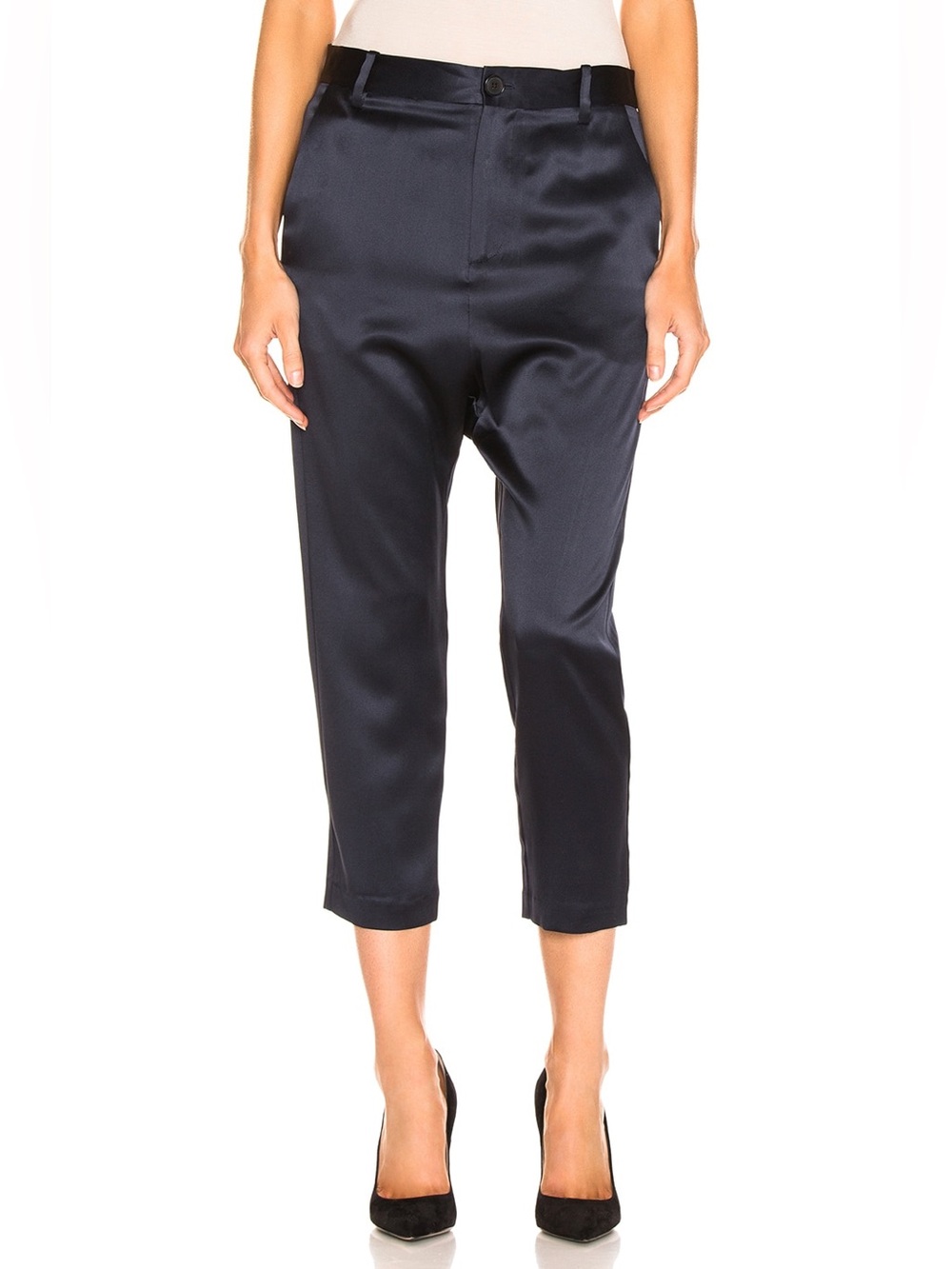 FLAW BUTTON ! Nili Lotan Silk Satin Paris Pants Size 6 Drop Crotch Trouser